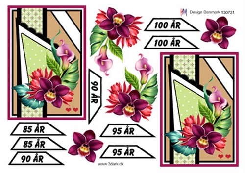 3D Røde blomster med årstal 85-100 år